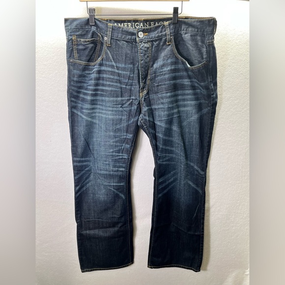 American Eagle Low Rise Bootcut Jeans Mens 38/32 Darkwash Blue Denim Comfy 2239 - Picture 1 of 10